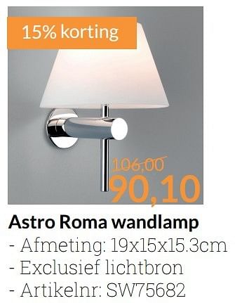 Promoties Astro roma wandlamp - Astro - Geldig van 01/03/2017 tot 31/03/2017 bij Sanitairwinkel