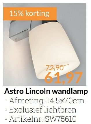 Promoties Astro lincoln wandlamp - Astro - Geldig van 01/03/2017 tot 31/03/2017 bij Sanitairwinkel
