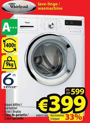 Promoties Whirlpool lave-linge - wasmachine aw0c91400 - Whirlpool - Geldig van 01/03/2017 tot 31/03/2017 bij ElectroStock