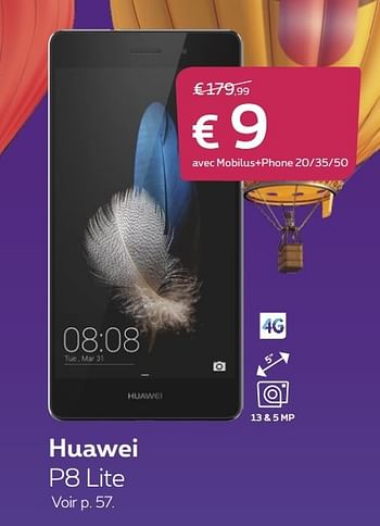 Promotions Huawei p8 lite - Huawei - Valide de 01/03/2017 à 02/04/2017 chez Proximus