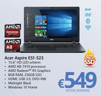 Promoties Acer notebook aspire es1-523 - Acer - Geldig van 01/03/2017 tot 07/04/2017 bij Compudeals