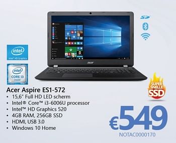 Promoties Acer notebook aspire es1-572 - Acer - Geldig van 01/03/2017 tot 07/04/2017 bij Compudeals