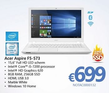 Promoties Acer notebook aspire f5-573 - Acer - Geldig van 01/03/2017 tot 07/04/2017 bij Compudeals