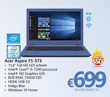 Promoties Acer notebook aspire f5-573 - Acer - Geldig van 01/03/2017 tot 07/04/2017 bij Compudeals