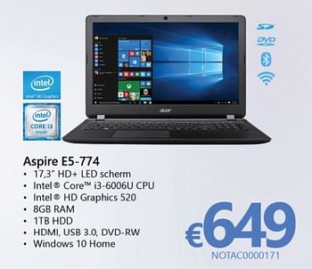 Promoties Acer notebook aspire e5-774 - Acer - Geldig van 01/03/2017 tot 07/04/2017 bij Compudeals
