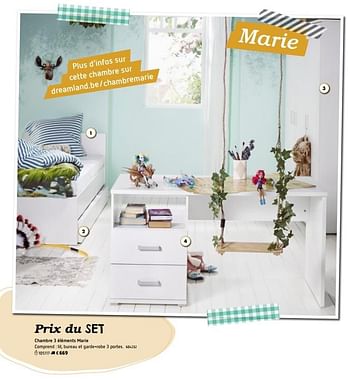 Promotions Chambre 3 éléments marie - Produit maison - Dreamland - Valide de 15/03/2017 à 15/03/2018 chez Dreamland