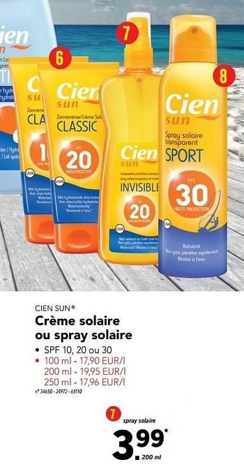 Cien Sun Creme Solaire Ou Spray Solaire En Promotion Chez Lidl