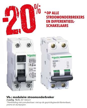 Promoties Modulaire stroomonderbreker - Schneider Electric - Geldig van 28/03/2017 tot 10/04/2017 bij BricoPlanit