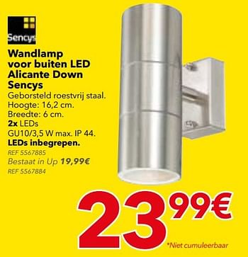 Promoties Wandlamp voor buiten led alicante down sencys - Sencys - Geldig van 28/03/2017 tot 10/04/2017 bij BricoPlanit