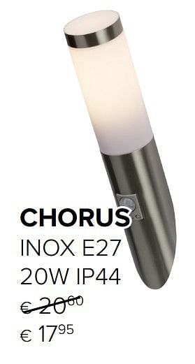 Promoties Chorus inox e27 20w ip44 - Brilliant - Geldig van 24/03/2017 tot 17/04/2017 bij Euro Shop
