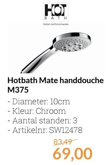 Promoties Hotbath mate handdouche m375 - Hotbath - Geldig van 01/04/2017 tot 30/04/2017 bij Sanitairwinkel