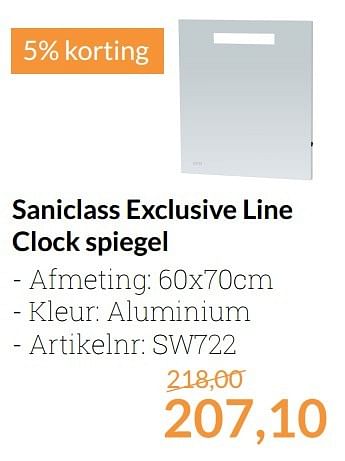 Promoties Saniclass exclusive line clock spiegel - Saniclass - Geldig van 01/04/2017 tot 30/04/2017 bij Sanitairwinkel