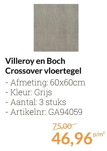 Promoties Villeroy en boch crossover vloertegel - Villeroy & boch - Geldig van 01/04/2017 tot 30/04/2017 bij Sanitairwinkel