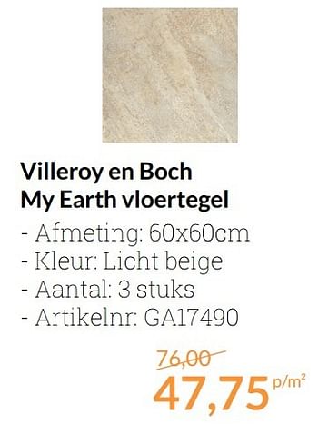 Promoties Villeroy en boch my earth vloertegel - Villeroy & boch - Geldig van 01/04/2017 tot 30/04/2017 bij Sanitairwinkel