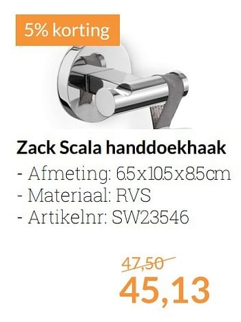 Promoties Zack scala handdoekhaak - Zack - Geldig van 01/04/2017 tot 30/04/2017 bij Sanitairwinkel