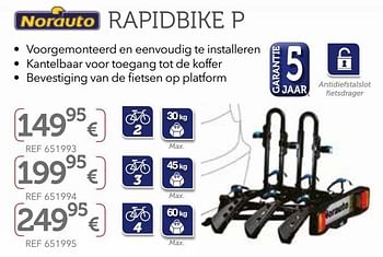 Promotions Trekhaakfietsdragers op platform rapidbike p - Norauto - Valide de 01/04/2017 à 31/03/2018 chez Auto 5