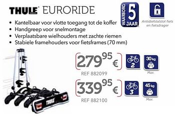 Promoties Trekhaakfietsdragers op platform euroride - Thule - Geldig van 01/04/2017 tot 31/03/2018 bij Auto 5