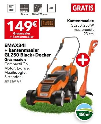 Promotions Elektrische grasmaaier emax34i + kantenmaaier gl250 black+decker - Black & Descker - Valide de 11/04/2017 à 24/04/2017 chez BricoPlanit