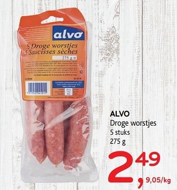 Promotions Alvo droge worstjes - Produit maison - Alvo - Valide de 19/04/2017 à 02/05/2017 chez Alvo