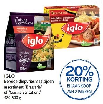 Promoties Iglo bereide diepvriesmaaltijden assortiment brasserie of cu - Iglo - Geldig van 19/04/2017 tot 02/05/2017 bij Alvo