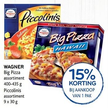 Promoties Wagner big pizza assortiment piccolinis assortiment - Original Wagner - Geldig van 19/04/2017 tot 02/05/2017 bij Alvo
