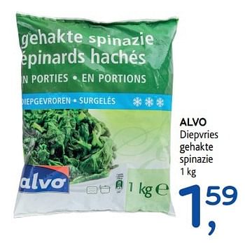 Promotions Alvo diepvries gehakte spinazie - Produit maison - Alvo - Valide de 19/04/2017 à 02/05/2017 chez Alvo