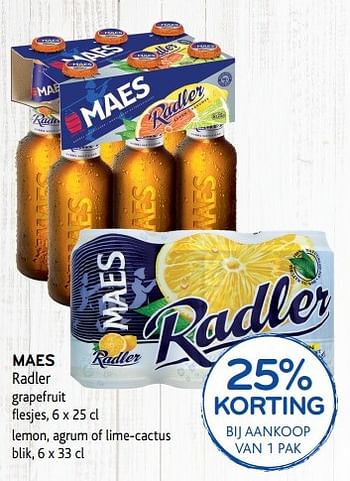 Promoties Maes radler grapefruit 25% korting - Maes - Geldig van 19/04/2017 tot 02/05/2017 bij Alvo