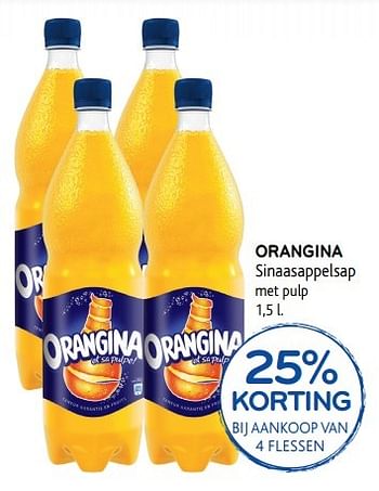 Promoties Orangina sinaasappelsap met pulp 25% korting - Orangina - Geldig van 19/04/2017 tot 02/05/2017 bij Alvo