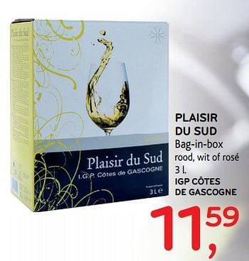 Promoties Plaisir du sud bag-in-box rood, wit of rosé - Rode wijnen - Geldig van 19/04/2017 tot 02/05/2017 bij Alvo