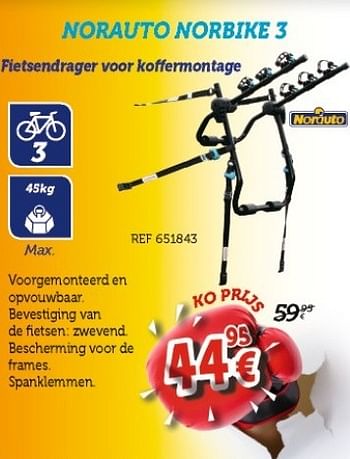 Promoties Norauto norbike 3 fietsendrager koffermontage - Norauto - Geldig van 23/04/2017 tot 28/05/2017 bij Auto 5