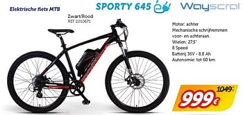Promoties Elektrische fiets mtb sporty 645 - Wayscrall - Geldig van 23/04/2017 tot 28/05/2017 bij Auto 5