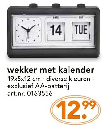 Promoties Wekker met kalender - Huismerk - Blokker - Geldig van 17/04/2017 tot 30/04/2017 bij Blokker
