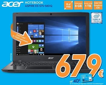 Promotions Acer notebook aspire e5-575-58dq - Acer - Valide de 24/04/2017 à 21/05/2017 chez Krefel