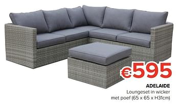 Promoties Adelaide loungeset in wicker met poef - Huismerk - Euroshop - Geldig van 28/04/2017 tot 22/05/2017 bij Euro Shop