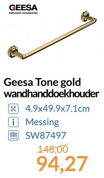 Promoties Geesa tone gold wandhanddoekhouder - Geesa - Geldig van 01/05/2017 tot 31/05/2017 bij Sanitairwinkel