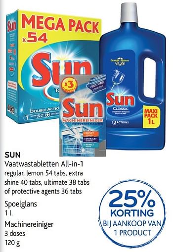 Promoties Sun vaatwastabletten all-in-1 - Sun - Geldig van 03/05/2017 tot 16/05/2017 bij Alvo