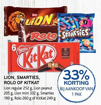 Promoties Nestle lion, smarties, rolo of kitkat - Nestlé - Geldig van 03/05/2017 tot 16/05/2017 bij Alvo