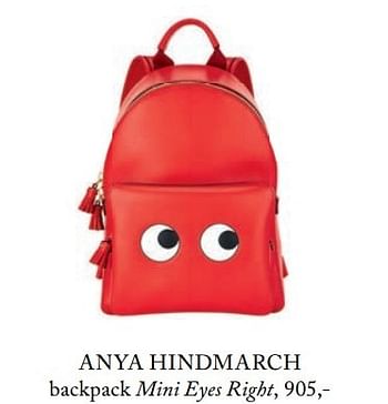 Promoties Anya hindmarch backpack mini eyes right - Anya Hindmarch - Geldig van 16/03/2017 tot 21/09/2017 bij De Bijenkorf