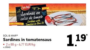 Promotions Sardines in tomatensaus - Sol & Mar - Valide de 15/05/2017 à 20/05/2017 chez Lidl