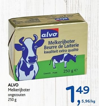 Promoties Alvo melkerijboter ongezouten - Huismerk - Alvo - Geldig van 17/05/2017 tot 30/05/2017 bij Alvo