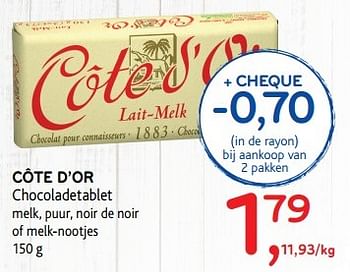 Promoties Côte d`or  chocoladetablet  melk - Cote D'Or - Geldig van 17/05/2017 tot 30/05/2017 bij Alvo