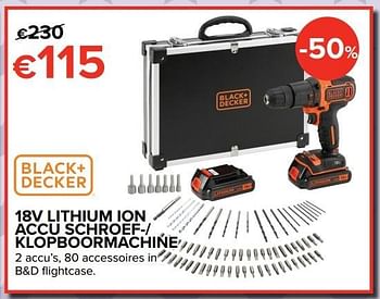 Promoties Black + decker 18v lithium ion accu schroef- klopboormachine - Black & Decker - Geldig van 26/05/2017 tot 19/06/2017 bij Euro Shop