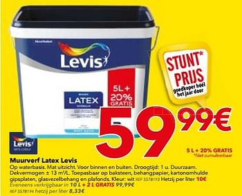Promoties Muurverf latex levis - Levis - Geldig van 16/05/2017 tot 05/06/2017 bij BricoPlanit