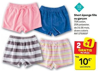 Tex Baby Short Eponge Fille Ou Garcon En Promotion Chez Carrefour