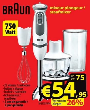 Promotions Braun mixeur plongeur - staafmixer mq5035wh - Braun - Valide de 18/05/2017 à 30/06/2017 chez ElectroStock