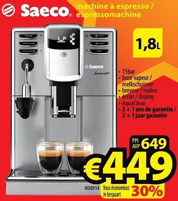 Promoties Saeco machine à espresso - espressomachine hd8914 - Saeco - Geldig van 18/05/2017 tot 30/06/2017 bij ElectroStock