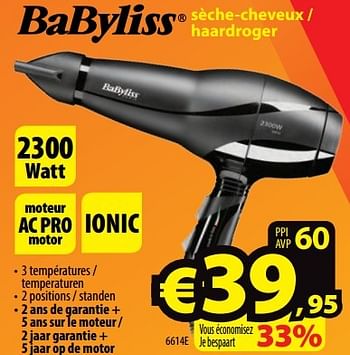 Promotions Babyliss sèche-cheveux - haardroger 6614e - Babyliss - Valide de 18/05/2017 à 30/06/2017 chez ElectroStock
