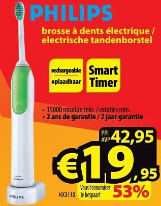 Promotions Philips brosse à dents électrique - electrische tandenborstel hx3110 - Philips - Valide de 18/05/2017 à 30/06/2017 chez ElectroStock