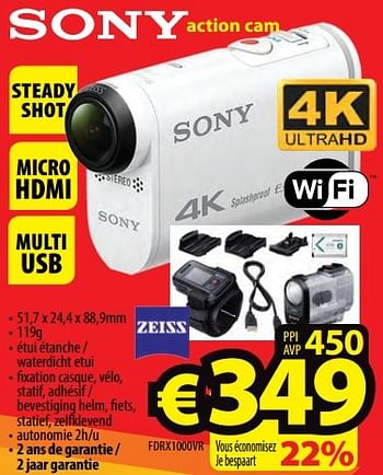 Promoties Sony action cam fdrx1000vr - Sony - Geldig van 18/05/2017 tot 30/06/2017 bij ElectroStock