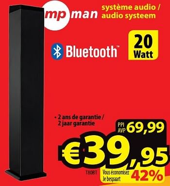 Promoties Mp man système audio - audio systeem t80bt - MP Man - Geldig van 18/05/2017 tot 30/06/2017 bij ElectroStock